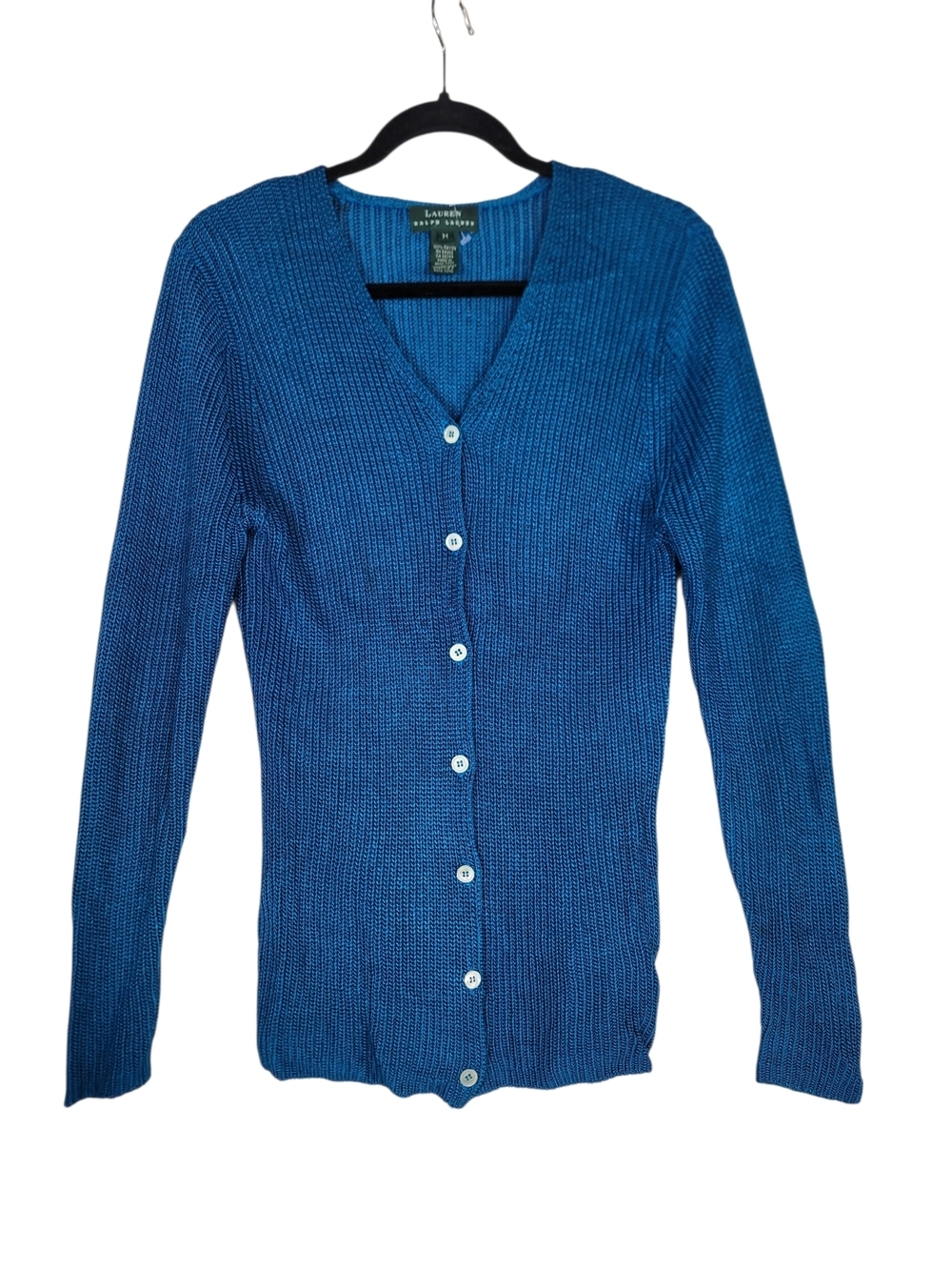 Lauren Ralph Lauren Dazzling Peacock Blue Button Down Long Cardigan-M